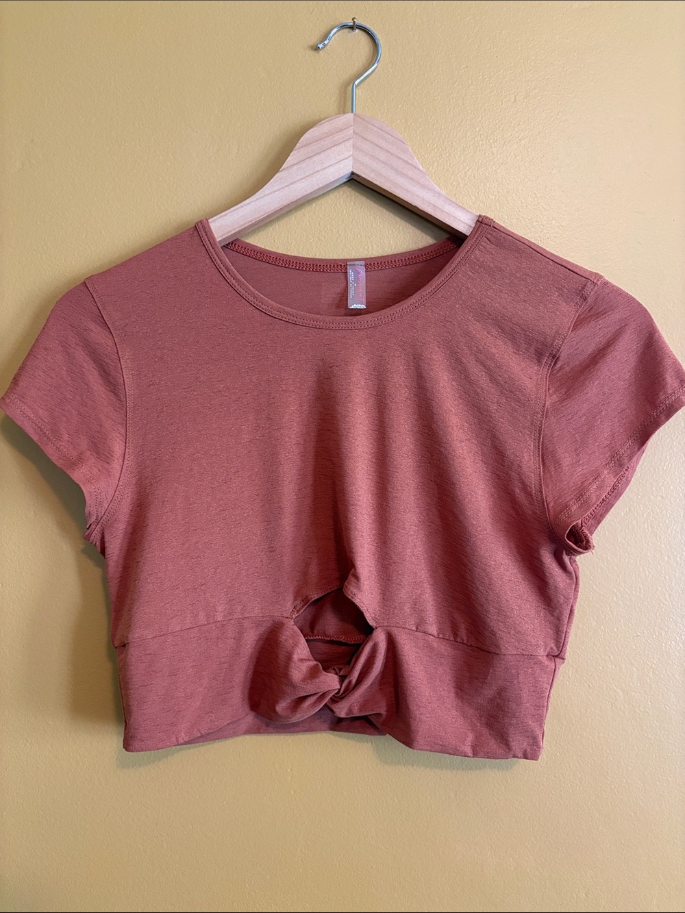 Free People Movement Orange Knot-Front Crop Tee